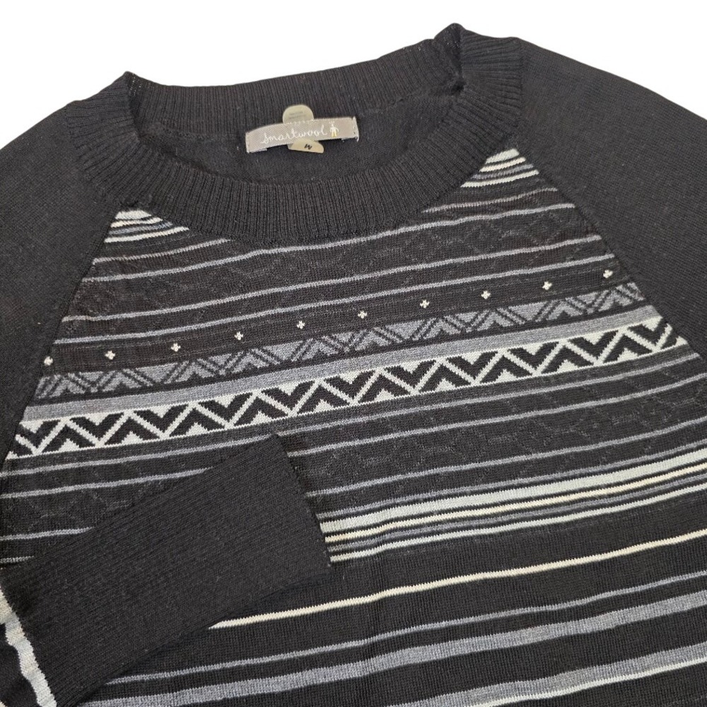 Smartwool Womens M Sweater Black Merino Wool Fair Isle Striped SW010039